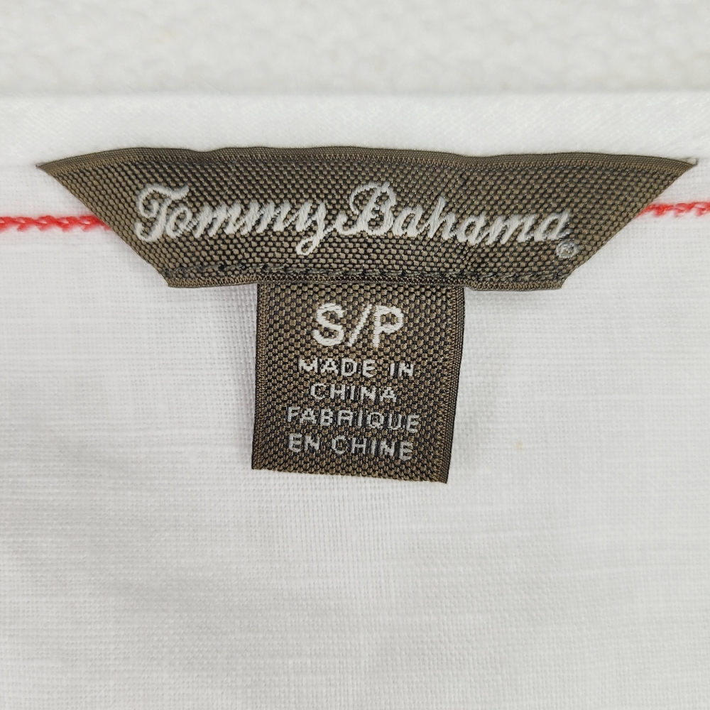 Tommy Bahama Tunic 100% Linen Small White V-Neck Beach Embroidered 3/4 Sleeve - Picture 3 of 7